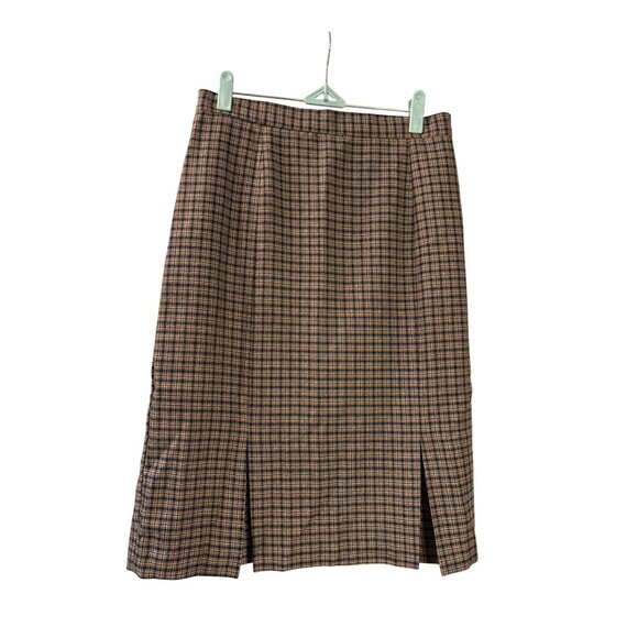 Vintage 90s Worthington Plaid Midi Skirt 12P Petite Pleated Pencil Dark Academia - Picture 1 of 4